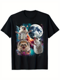 Men's T-Shirt Cosmic Mist With Three Hedgehogs Howling Beneath Full Blue Moonlight