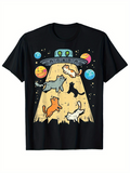 Men's T-Shirt Colorful Cats Under Alien Spaceship With Starry Outer Space UFO