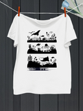 Men's T-Shirt Marine Life Silhouettes Swimming Among Coral With Ocean Creatures