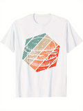 Men's T-Shirt Colorful Geometric Hexagon With Overlapping Ocean Mountain Waves