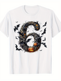 Men's T-Shirt Halloween Pumpkins And Flying Bats Swirling Around Number