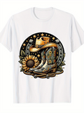 Men's T-Shirt Whimsical Sunflower Blossoms With Western Boots Under Starlit Cowboy Hat
