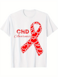 Men's T-Shirt CHD Awareness Decorative Ribbon With Patterned Red Hearts Symbol