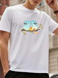 Men's T-Shirt Delicate Autumn Branch With Two Blue Songbirds Resting Together