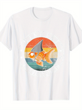 Men's T-Shirt Sunset Vintage Ocean With Playful Shark Fin Goldfish