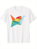 Men's T-Shirt Geometric Rainbow Shapes Forming Origami Bird Under Soft Light Crane