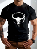 Men's T-Shirt Weathered Horned Skull With Painted Circular Shadows Skull