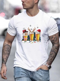 Men's T-Shirt Snowy Christmas Party With Santa Hat And Reindeer Beer Glasses