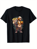 Men's T-Shirt Urban Style Bear With Gold Chains Backpack And Baseball Cap Bear