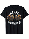 Men's T-Shirt Happy Thanksgiving Cartoon Turkeys Wearing Helmets On Football Field