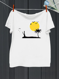 Men's T-Shirt Yellow Sun Over Palm Trees With Flying Birds In Distant Evening Landscape