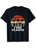 Men's T-Shirt I Dig Plants Retro Sunset With Silhouetted Tropical Potted Plant