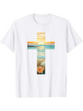 Men's T-Shirt Golden Coastal Sunrise Reflected In Cross Silhouette With Ocean Horizon