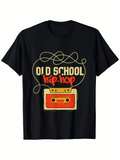 Men's T-Shirt Old School Hip Hop Cassette Tape Surrounded By Tangled Golden Audio Line