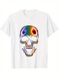 Men's T-Shirt Glowing Rainbow Light Reflections Over Surreal Detailed Artistic Skull