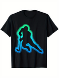 Men's T-Shirt Glowing Blue And Green Silhouette Playing Sport Hockey Player