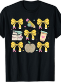 Men's T-Shirt Sparkling Bows And Books With Coffee Pencil And Apple