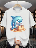 Men's T-Shirt Playful Baby Dolphin With Sandcastle On Sunny Beach Dolphin
