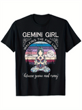 Men's T-Shirt Gemini Girl Walking The Fine Line Between Genius And Crazy Yoga Woman