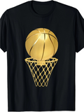 Men's T-Shirt Shining Gold Basketball Dropping Into A Net Hoop Game