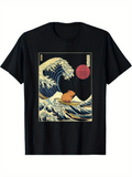 Men's T-Shirt Majestic Waves With Rising Sun Featuring A Brown Bear