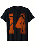 Men's T-Shirt Textured Orange Number Fourteen With Basketball Pattern Number