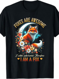 Men's T-Shirt Foxes Are Awesome With Colorful Flowers Under A Glowing Moon Fox