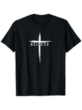 Men's T-Shirt Believe Bold White Brushstroke Cross Design Centered Symbol