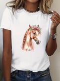 Men's T-Shirt Delicate Floral Accents With Flowing Braids Graceful Brown Horse