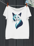 Men's T-Shirt Abstract Blue And White Curved Lines Forming A Graceful Cat