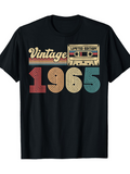 Men's T-Shirt Vintage Lettering With Retro Stripes Featuring Cassette Tape 1965