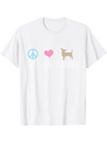 Men's T-Shirt Blue Peace Sign Pink Heart And Brown Chihuahua Dog Graphic