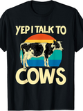 Men's T-Shirt Yep I Talk To Cows Vintage Sunset Stripes Over Pasture With Grazing Cow