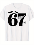 Men's T-Shirt Large Number With Spider Web Bats And Hanging Spider