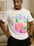 Men's T-Shirt Paris Blossom Garden With Eiffel Tower And Colorful Painted Flowers