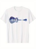 Men's T-Shirt Blue Trees Reflected On Water Forming Abstract Guitar