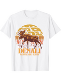 Men's T-Shirt Denali With Orange Sunset And Majestic Moose Under Mountain Landscape