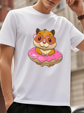 Men's T-Shirt Adorable Cartoon Style Hamster Sitting In A Delicious Iced Donut