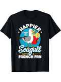 Men's T-Shirt Happier Than A Seagull With A French Fry Cartoon Art Seagull