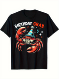 Men's T-Shirt Birthday Crab With Bright Party Hat On Dancing Cartoon Crab