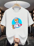 Men's T-Shirt Cartoon Shiba Inu In Astronaut Suit Riding Colorful Space Rocket