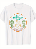 Men's T-Shirt Desert Landscape With Cacti Surrounded By Alien Spaceship Beaming Light