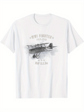 Men's T-Shirt WWI Fighter History Aircraft Illustration And Faded Sketched Airplane
