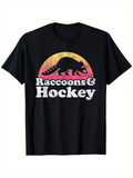 Men's T-Shirt Raccoons And Hockey Sunset Gradient With Silhouette Raccoon