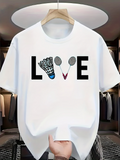 Men's T-Shirt Love Two Badminton Rackets And Shuttlecock Game Lettering
