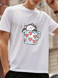 Men's T-Shirt Playful Kitten Peeking Out Of A Heart Decorated Ceramic Mug