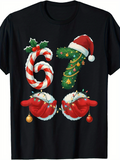 Men's T-Shirt Christmas Candy Cane And Santa Hat With Festive Mittens T Shirt