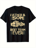 Men's T-Shirt Father And Son Best Team Ever With Fist Bumping Gestures Surrounded By Stars Black T Shirt