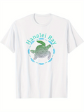 Men's T-Shirt Hanalei Bay Hawaiian Green Turtle Surrounded By Ocean Blue Waves