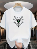 Men's T-Shirt Geometric Spider Web With Green Accented Lines Centered Spider